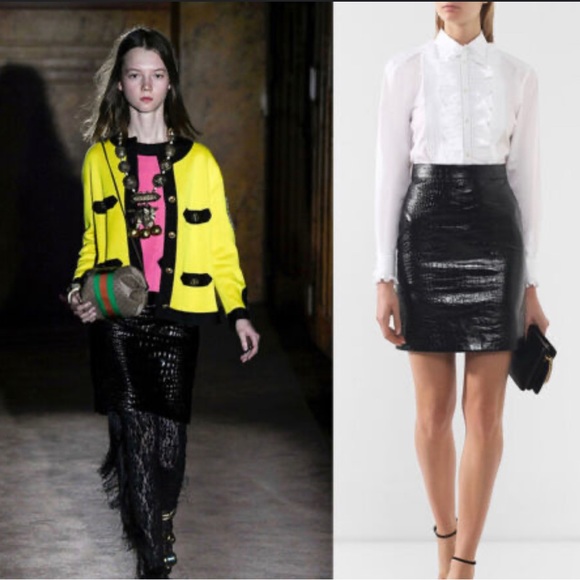 Milenti Green Croc Genuine Leather Skirt - Picture 9 of 9